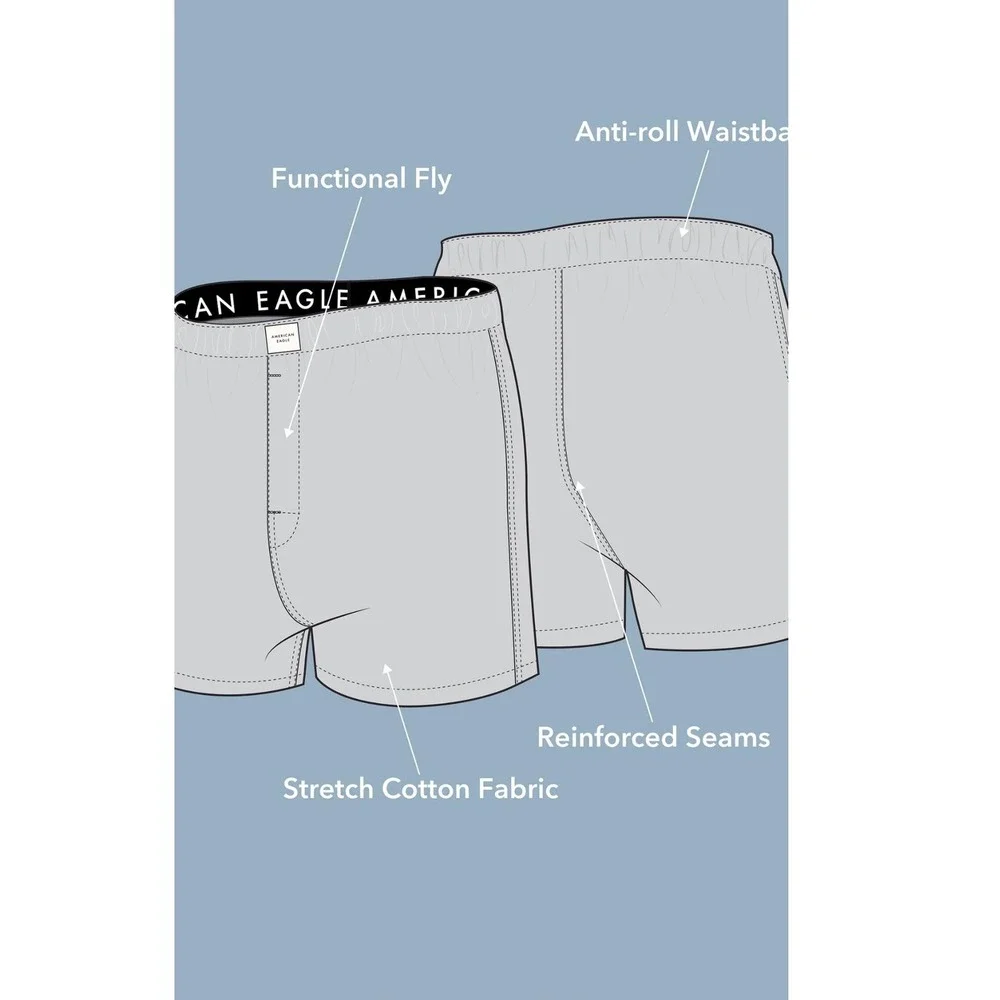 American Eagle‎ Mens 4 Inch Stretch Boxer Postage Stamp Print Navy Blue Size M